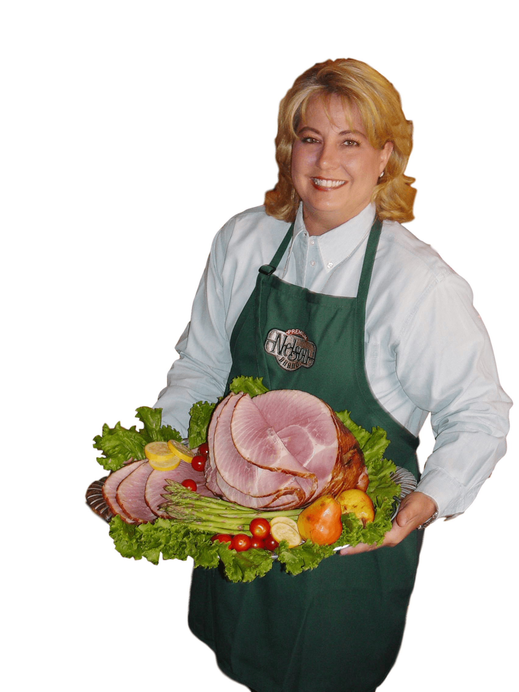 Kim Nelson with a Nelson Brand spiral ham